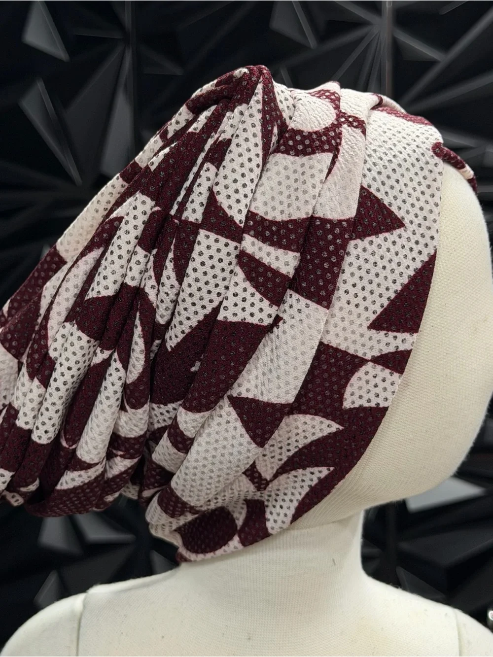 Women’s Maroon and Cream Patterned Head Wrap